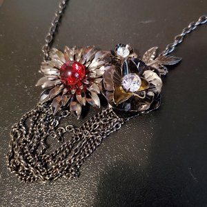 Gunmetal Flower Cluster Pendant Necklace Jewelry